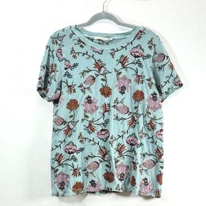 Soft Surroundings Turquoise Floral Embroidered T Shirt Top M boho cottage core